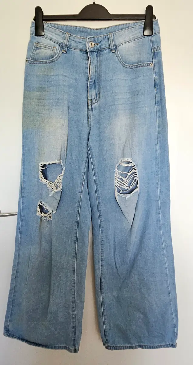 SHEIN Light Wash Distressed Wide-Leg Jeans Size M (UK 10)