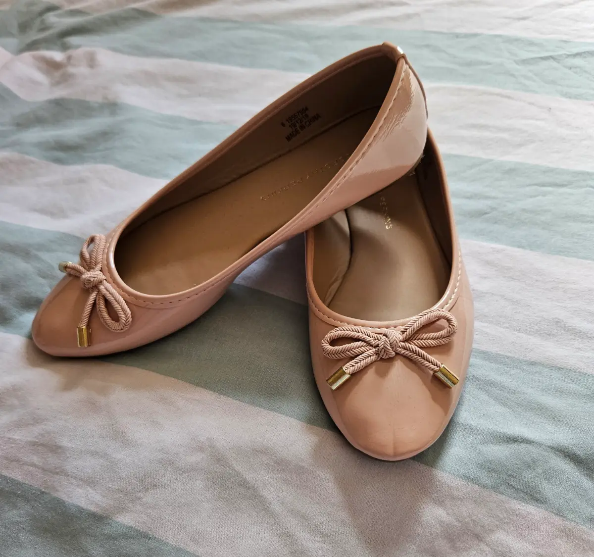 Dorothy Perkins Blush Pink Patent Ballet Flats Size UK 6 Bow Detail Smart Casual
