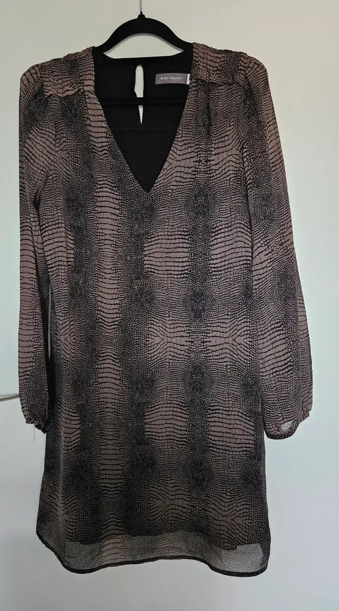 Mint Velvet Cocoa Brown & Black Animal Snake Print V-Neck Shift Dress Size UK 8