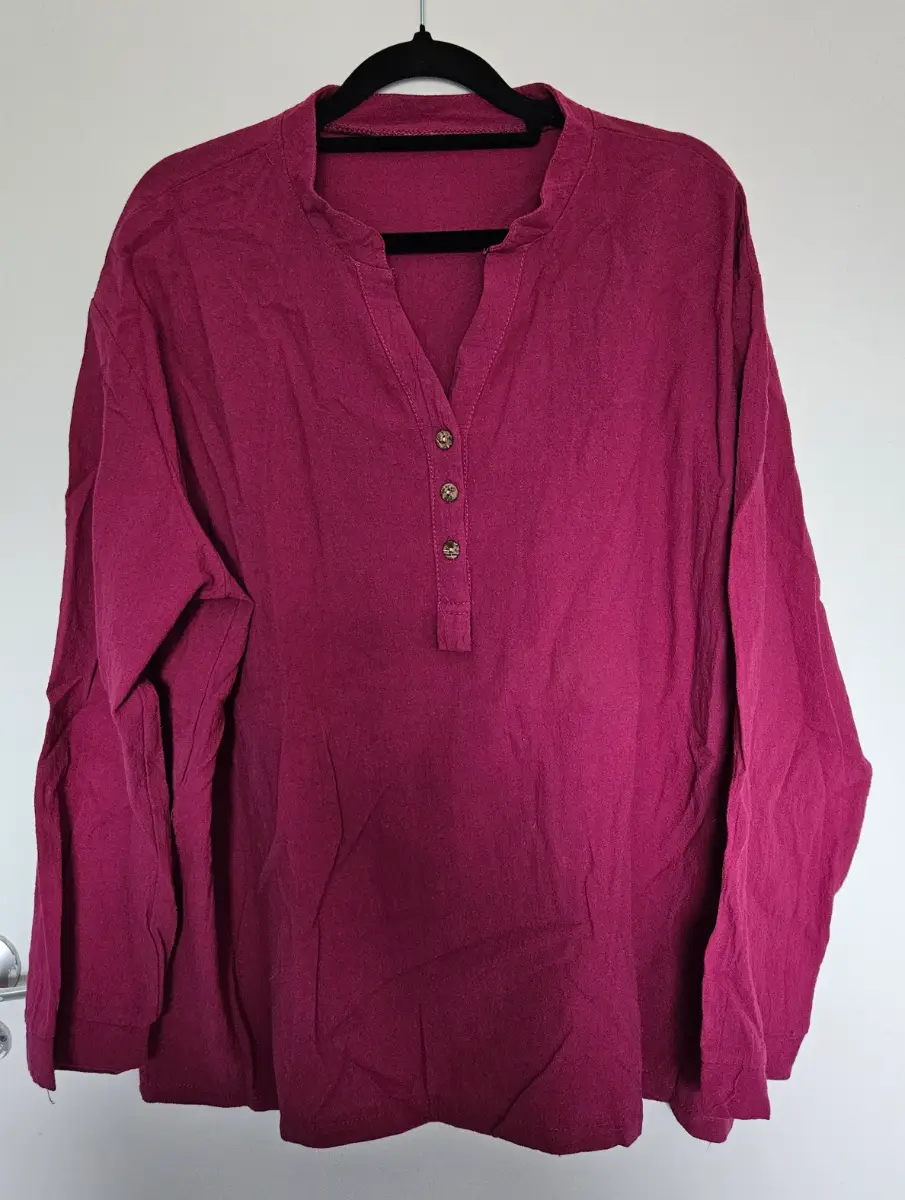 Berry Textured Henley V-Neck Tunic Top Pit to Pit 24.5" (Approx UK 18/20)