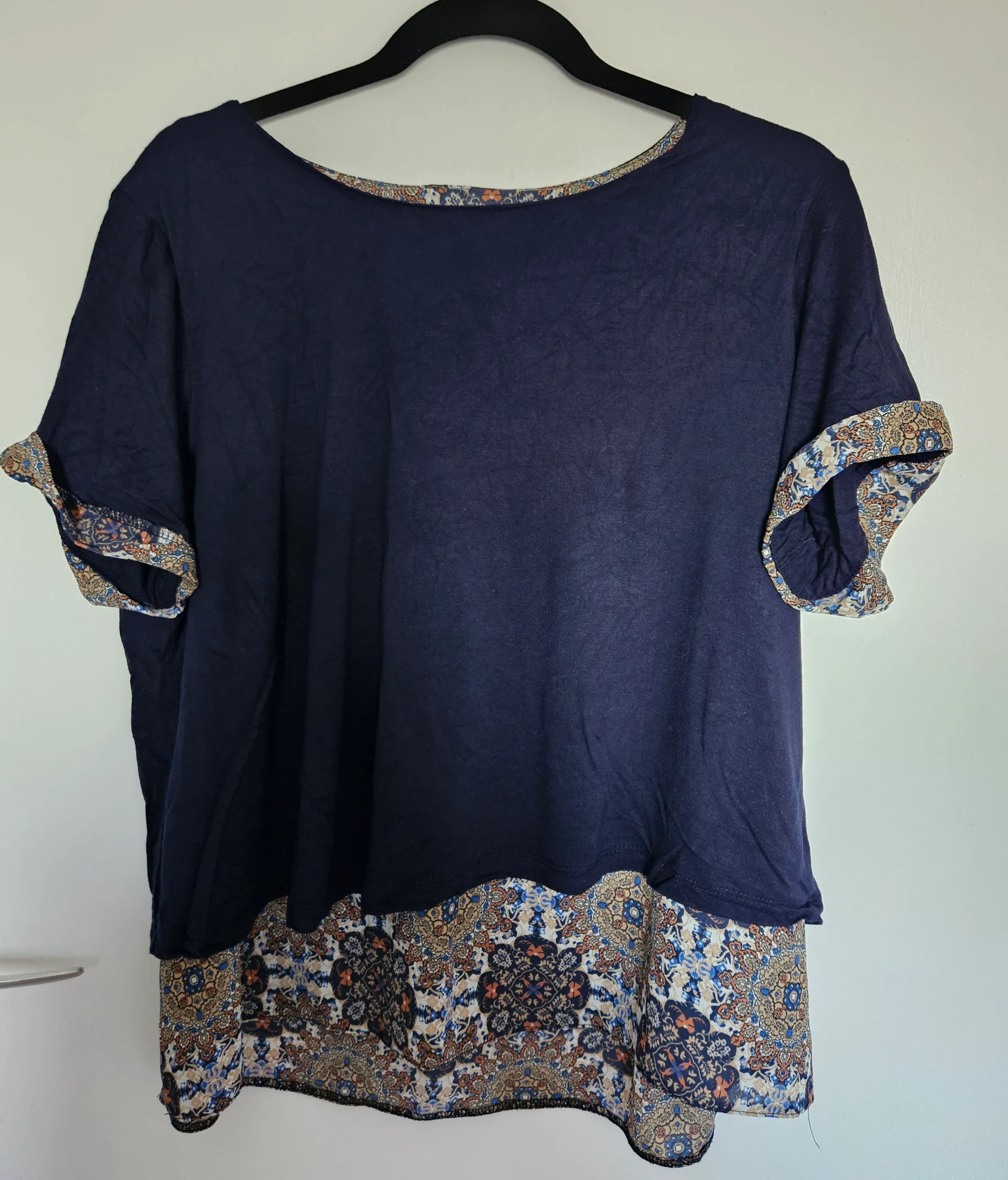 Wallis Petite Navy Paisley 2-In-1 Layered Top UK 18 Viscose Stretch Back Zip