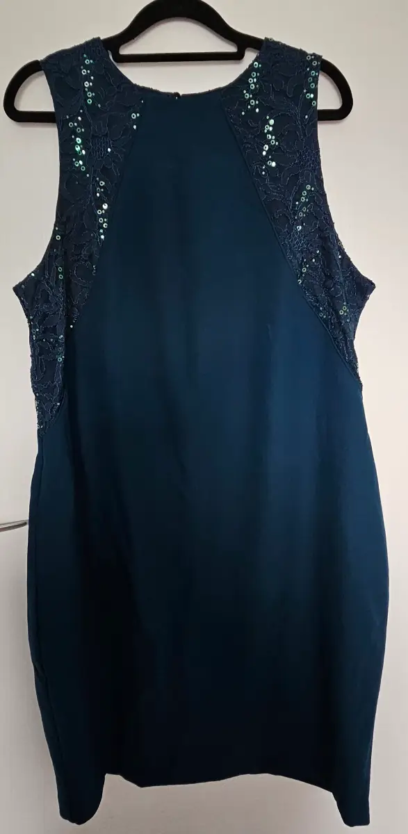 Roman Originals Teal Sequin Lace Keyhole Back Cocktail Dress UK 18