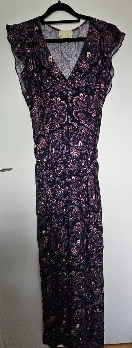 Phase Eight Navy Pink Paisley Floral Wide Leg V-Neck Jumpsuit UK 10