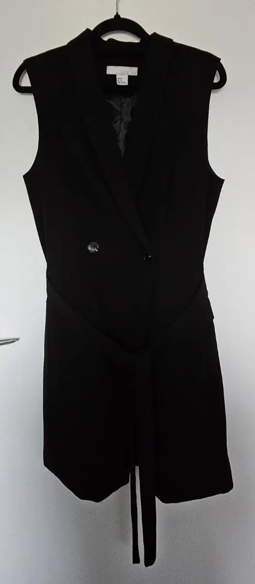 H&M Black Sleeveless Double Breasted Blazer Dress Longline Vest Gilet UK 10