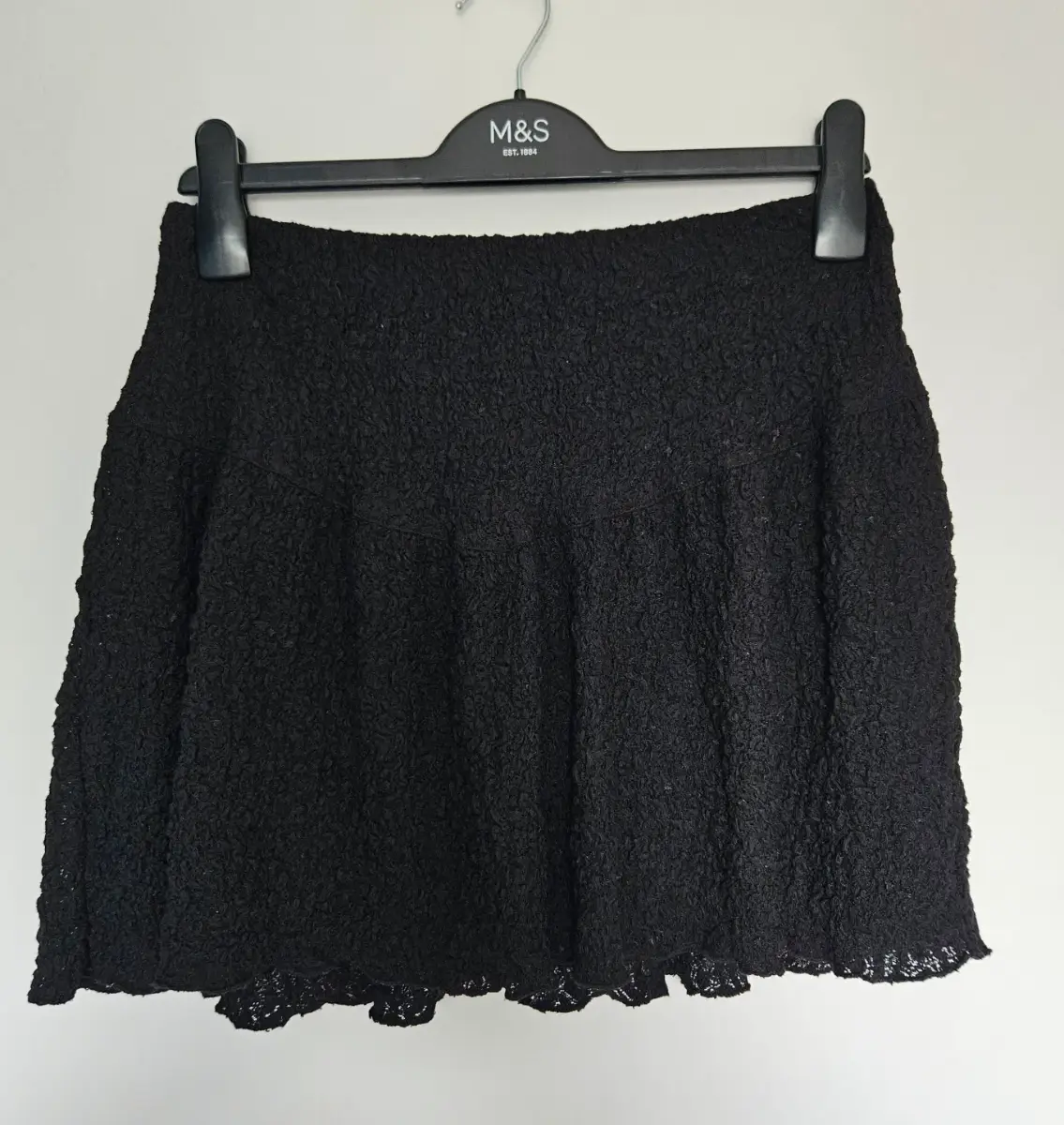 Gina Tricot Black Textured Skater Skirt with Lace Trim Size L