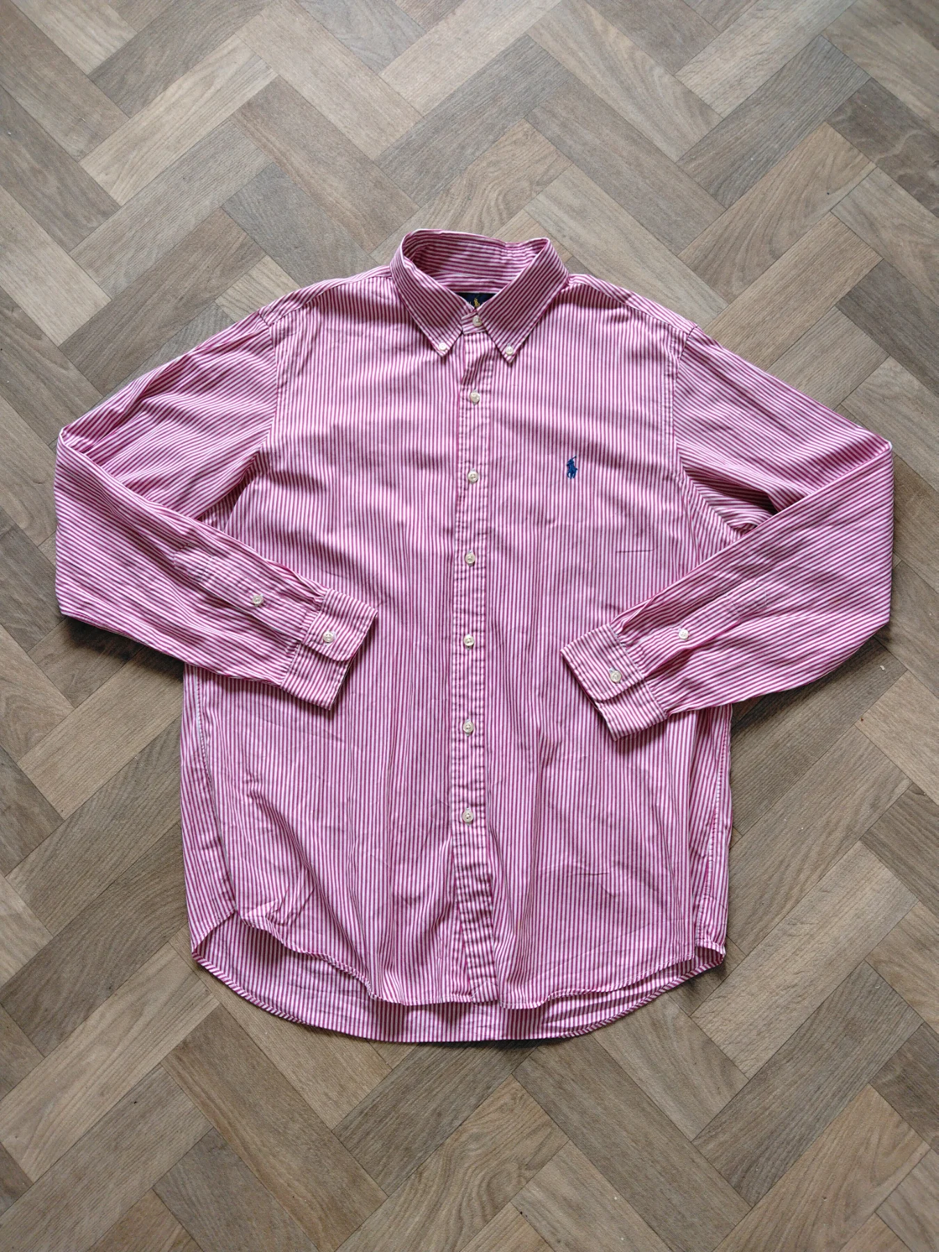 Ralph Lauren Stitch Crest Logo Striped Classic Long Sleeved Shirt Men's Size L