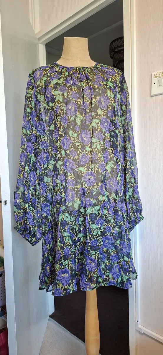 Sheer dress with gold thread detail, one size