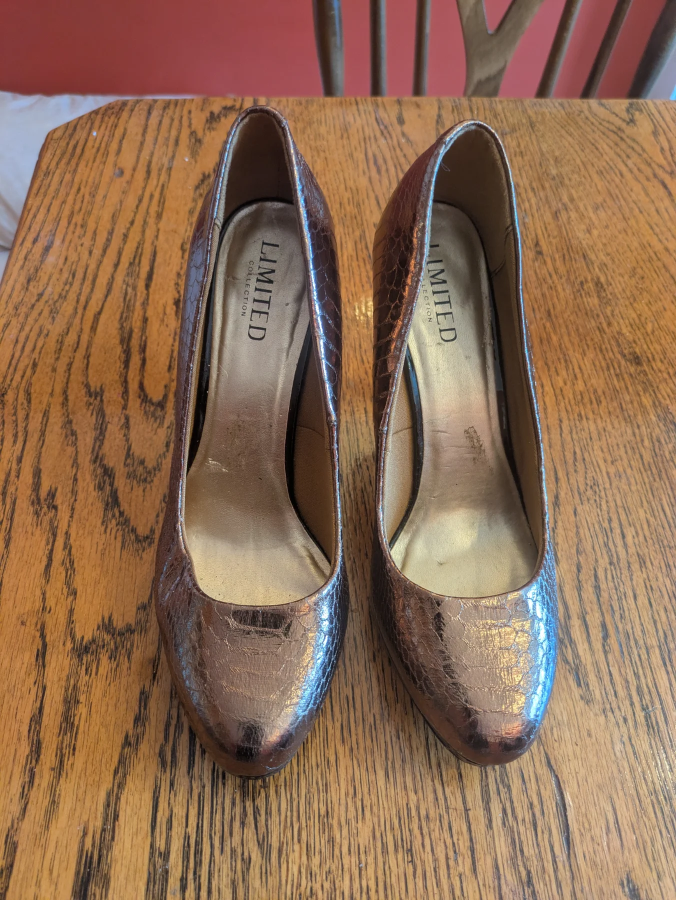 M&S Limited Edition gold 4" high heels. Size 6.