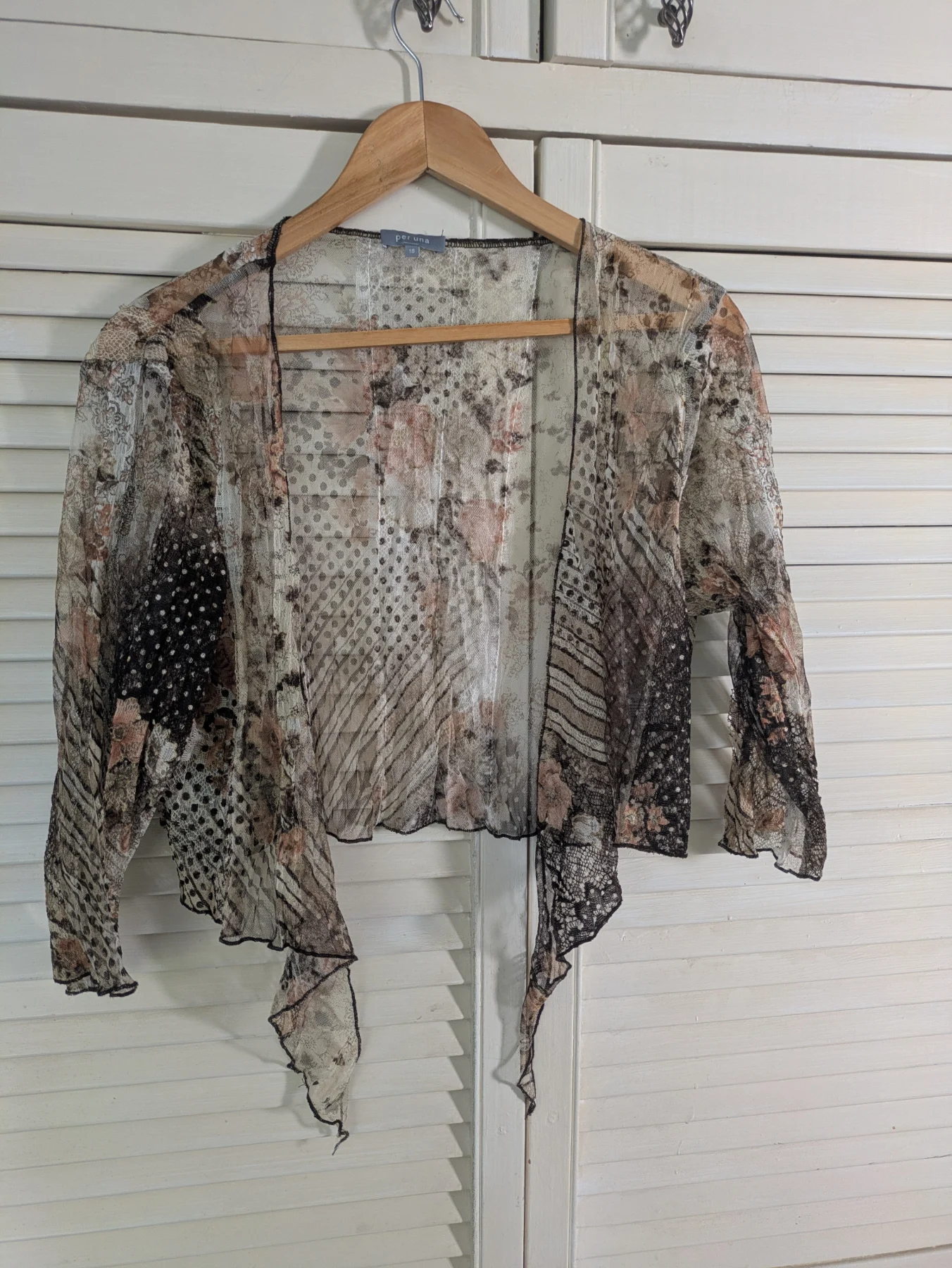 M&S brown gold tie front bolero size 18.