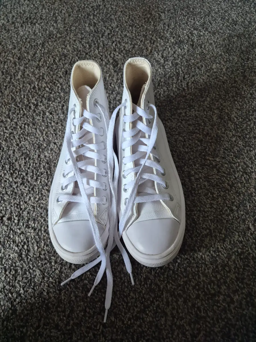 White leather high top converse