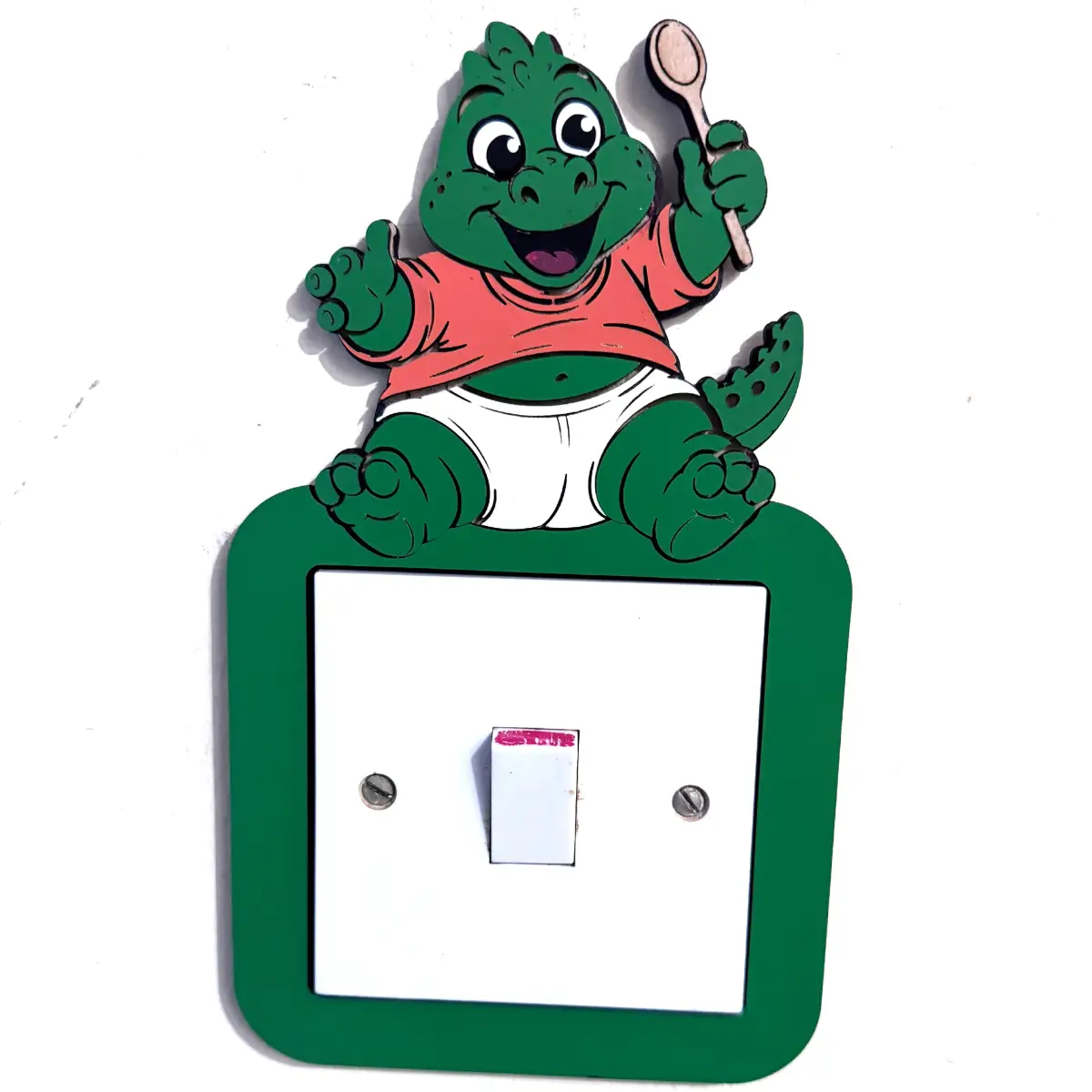 Baby Dinosaur Inspired Handmade Double-Layered Wooden Light Switch Cover – Kids' Bedroom Wall Decor
