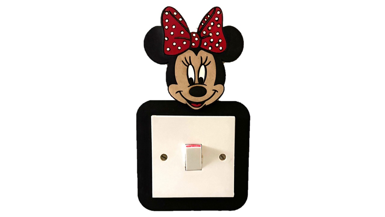 Cartoon Mouse Inspired Wooden Light Switch Cover – Handmade Kids Bedroom Wall Decor