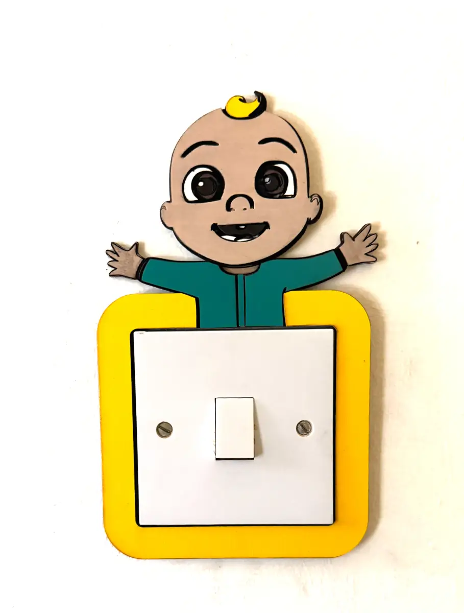 Cartoon Toddler Inspired Wooden Light Switch Cover – Handmade Kids Bedroom Wall Decor