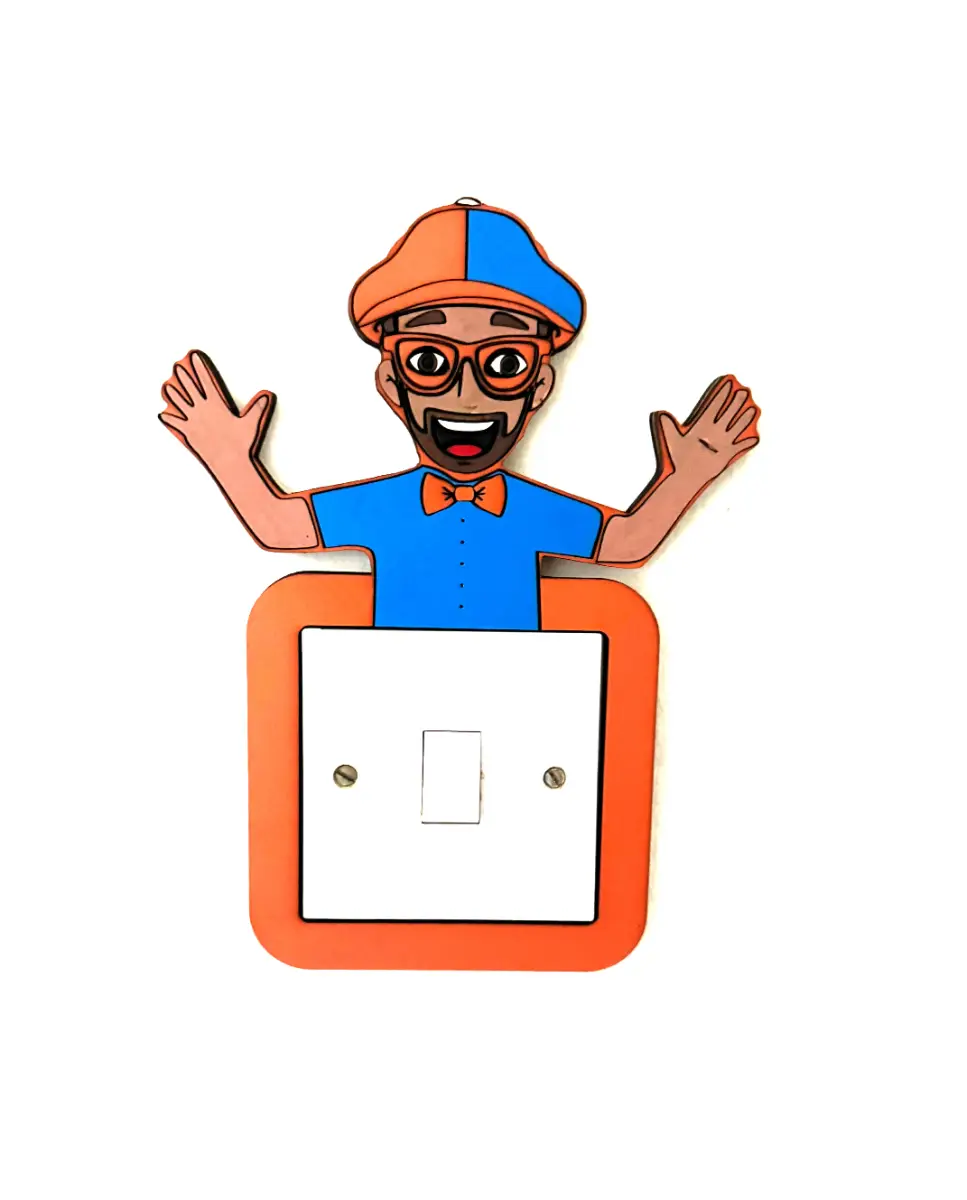 Blippi Inspired Wooden Light Switch Cover – Handmade Kids Bedroom Wall Decor