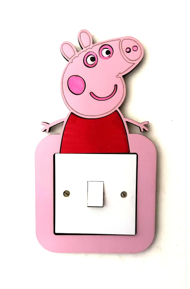 Cartoon Pig Inspired Wooden Light Switch Cover – Handmade Kids Bedroom Wall Decor