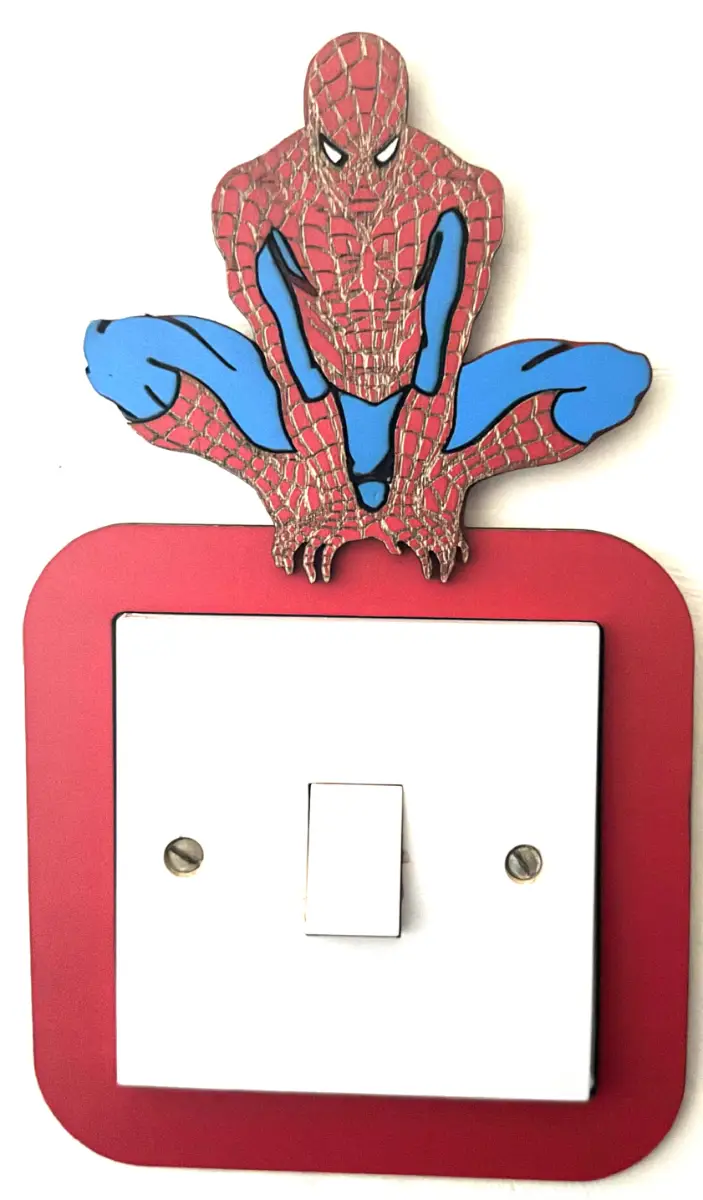 Crouching Web Hero Inspired Light Switch Cover – Handmade Wooden Kids Bedroom Wall Decor