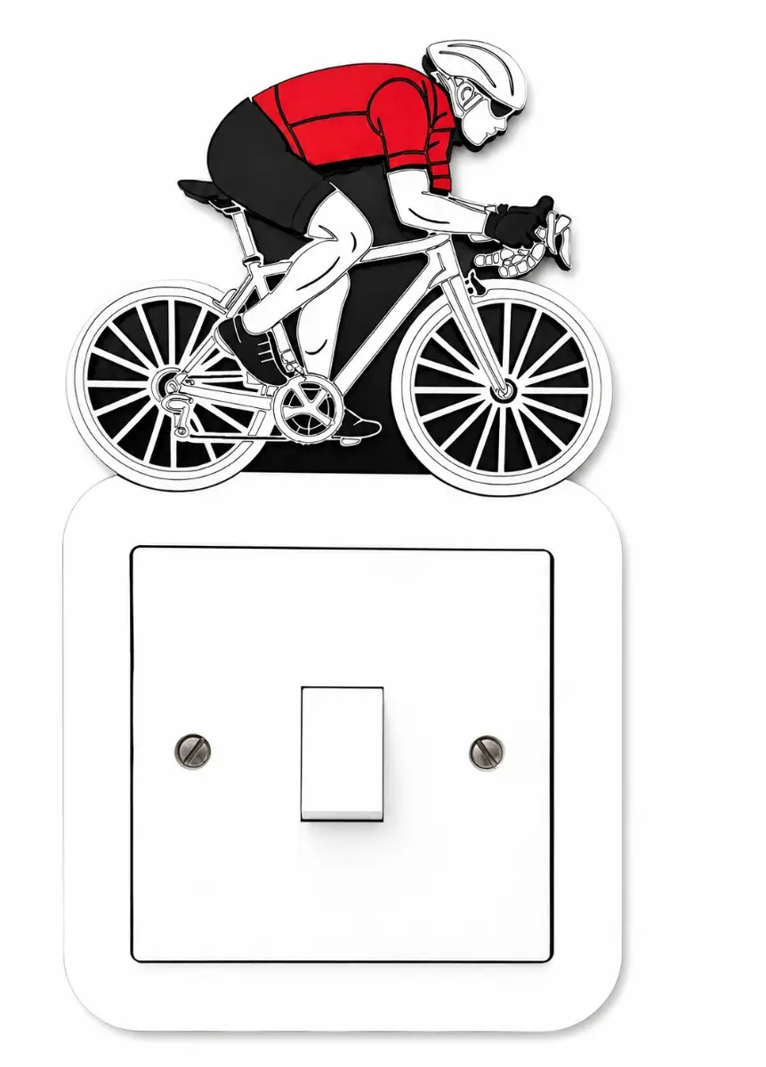 Cyclist Wooden Light Switch Cover – Handmade Sports Wall Decor