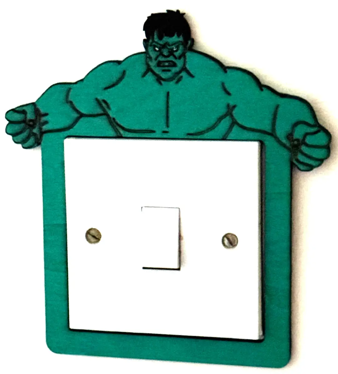 Green Power Hero Inspired Light Switch Cover – Handmade Wooden Kids Bedroom Wall Decor