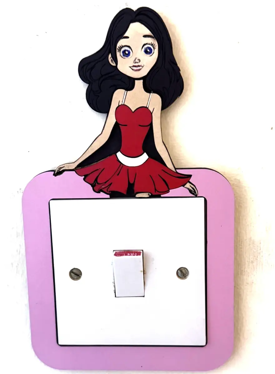Barbie Inspired Handmade Double-Layered Wooden Light Switch Cover – Girls' Bedroom Wall Decor