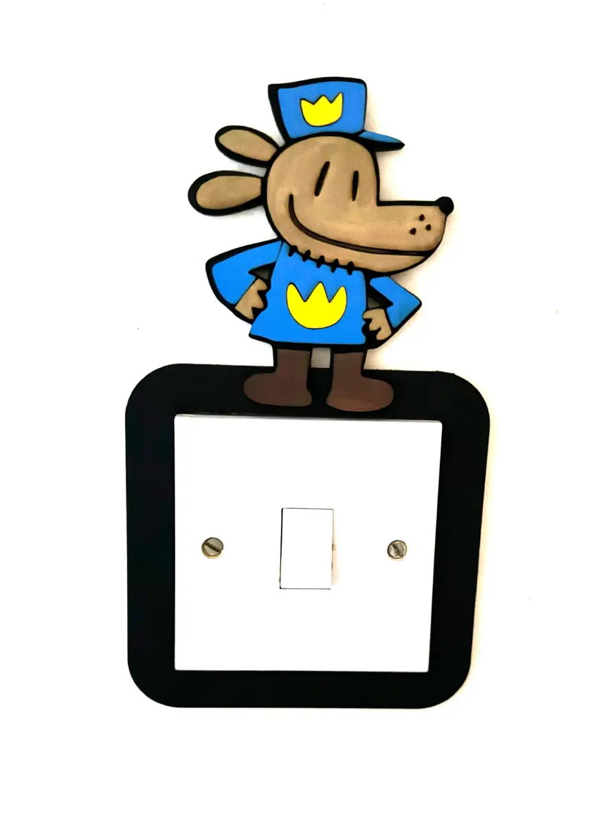 Dog Man Inspired Wooden Light Switch Cover – Handmade Kids Bedroom Wall Decor