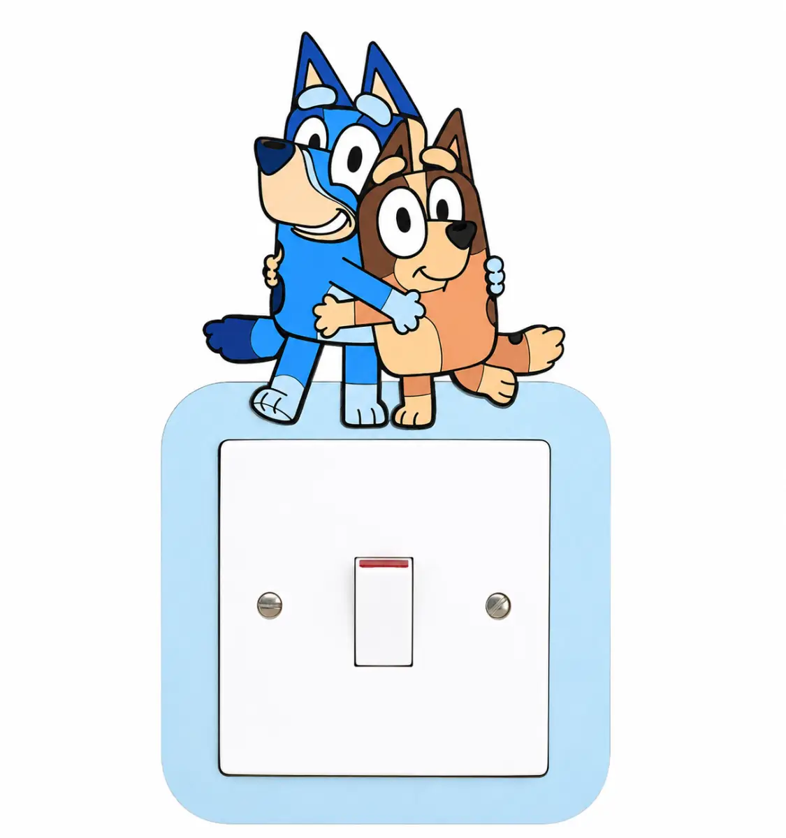 Bluey & Bingo Hug Inspired Wooden Light Switch Cover – Handmade Kids Bedroom Wall Decor
