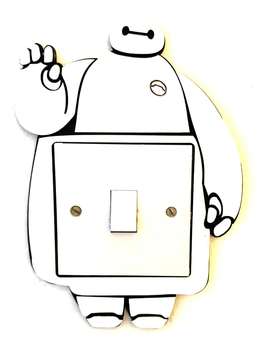 Inflatable Robot Inspired Wooden Light Switch Cover – Handmade Kids Bedroom Wall Decor