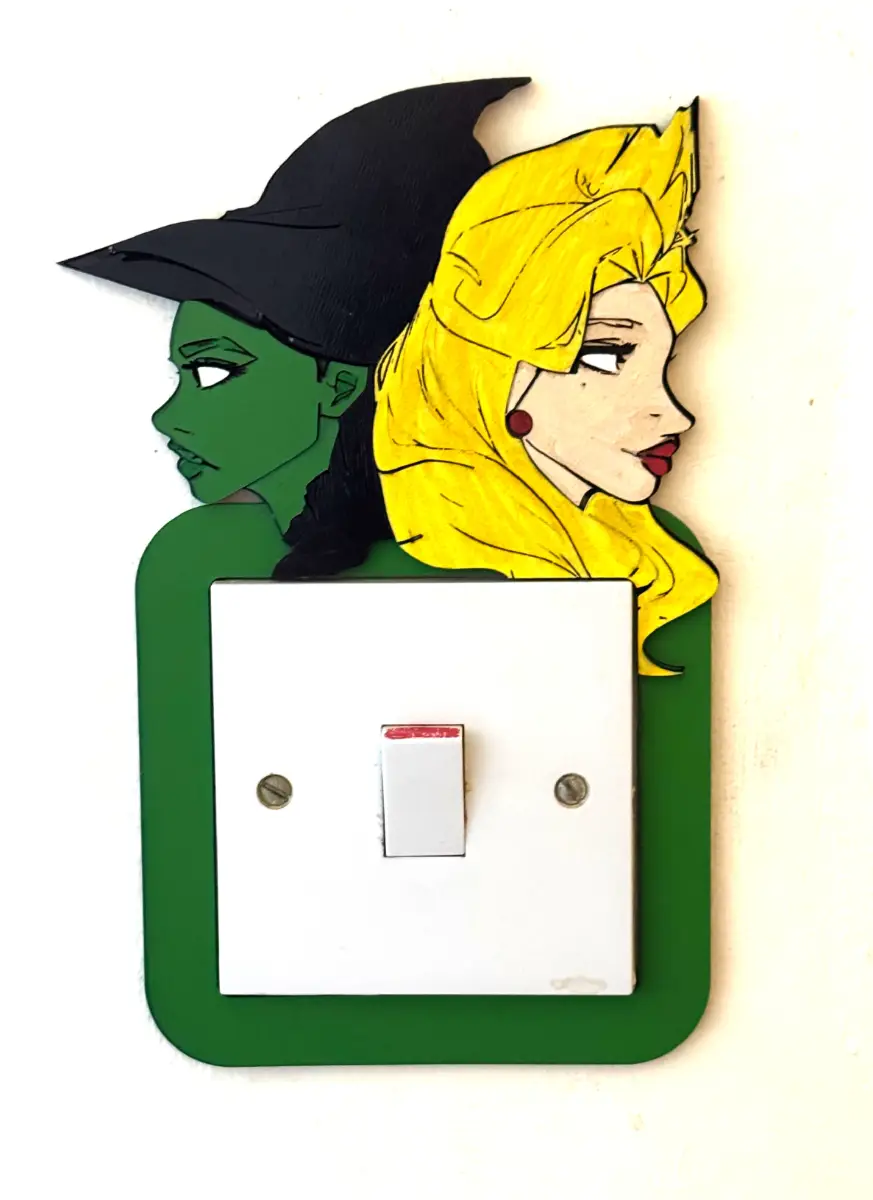 Elphaba & Glinda Inspired Wooden Light Switch Cover – Handmade Kids Bedroom Wall Decor