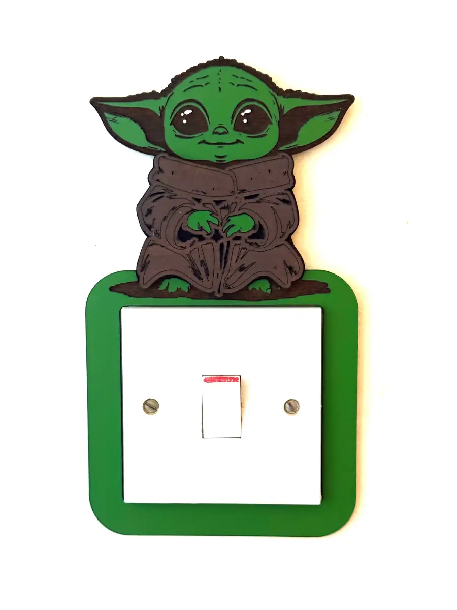 Baby Yoda Inspired Wooden Light Switch Cover – Handmade Kids Bedroom Wall Decor | Fits UK Standard