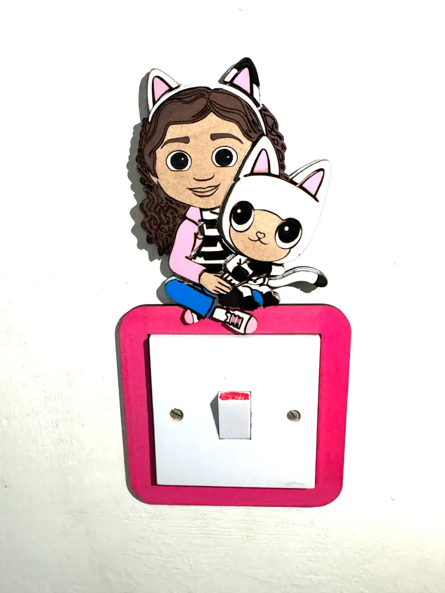 Gabby's Dollhouse Inspired Wooden Light Switch Cover – Handmade Kids Bedroom Wall Decor