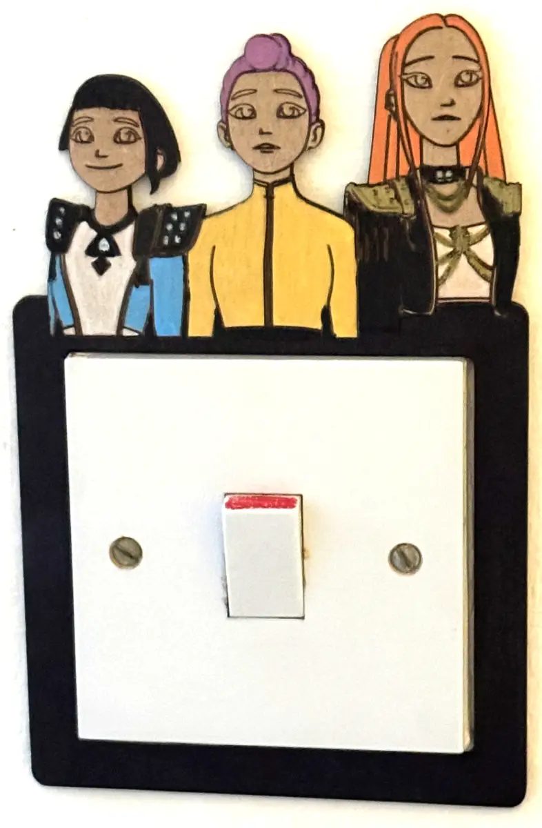 K-POP Fantasy Idol Warrior Inspired Light Switch Cover – Handmade Wooden Gaming & Bedroom Wall Decor