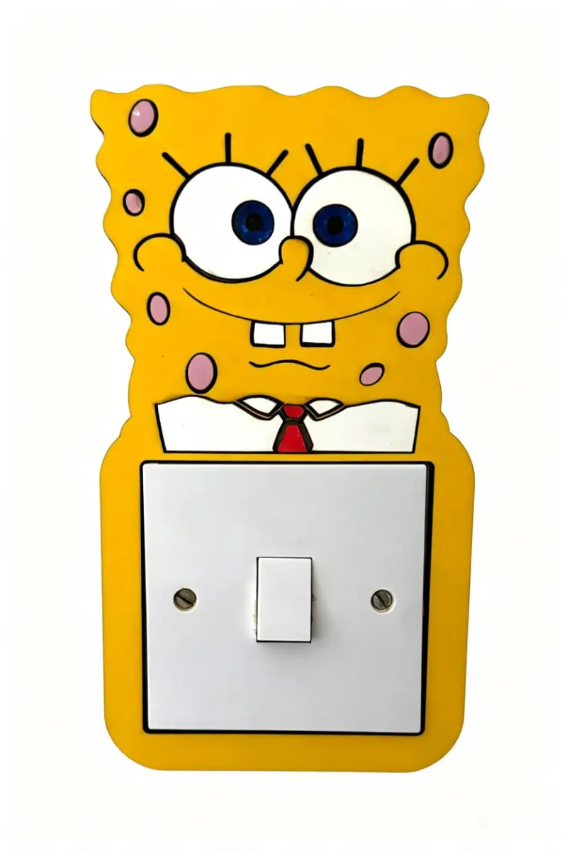 Cartoon Sea Sponge Inspired Wooden Light Switch Cover – Handmade Kids Bedroom Wall Decor