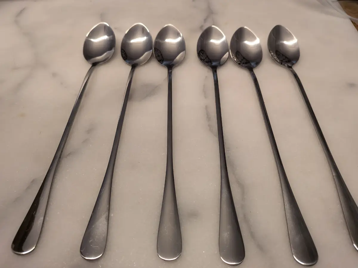 6-Piece Silver Stainless Steel Long-Handled Latte & Cocktail Spoons Set - Dishwasher Safe