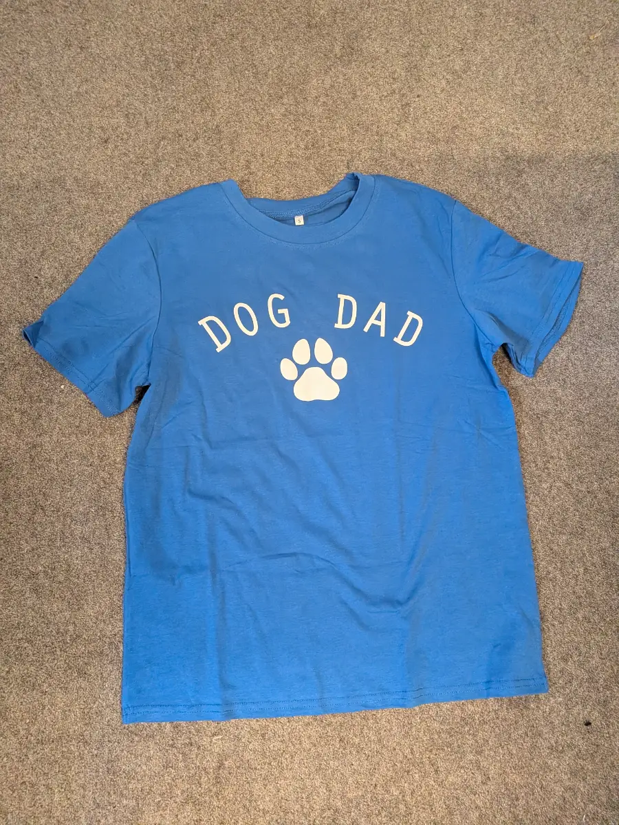 Men's Blue 'Dog Dad' Paw Print Graphic T-Shirt - Size Small (S)