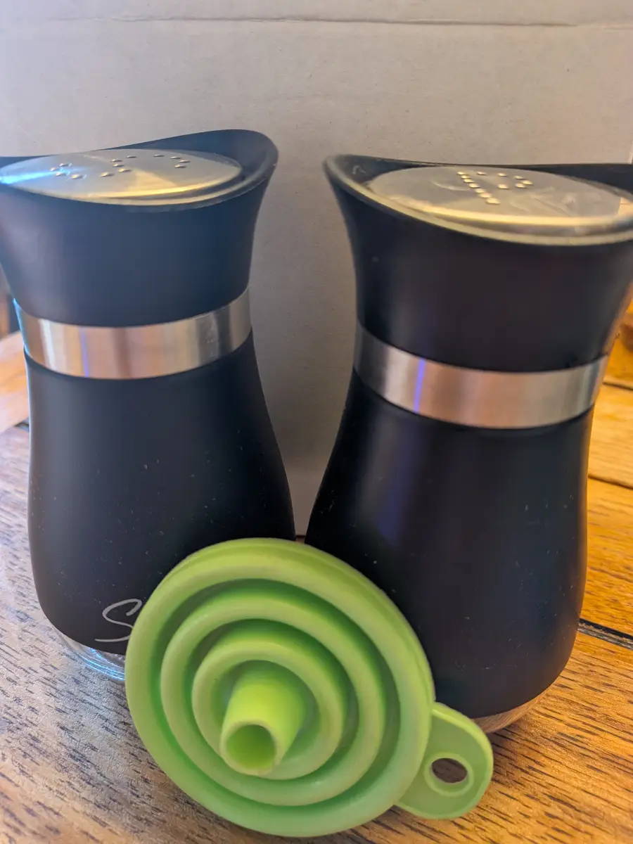 Sleek Matte Black Salt & Pepper Shakers Set – Includes Bonus Silicone Refill Funnel