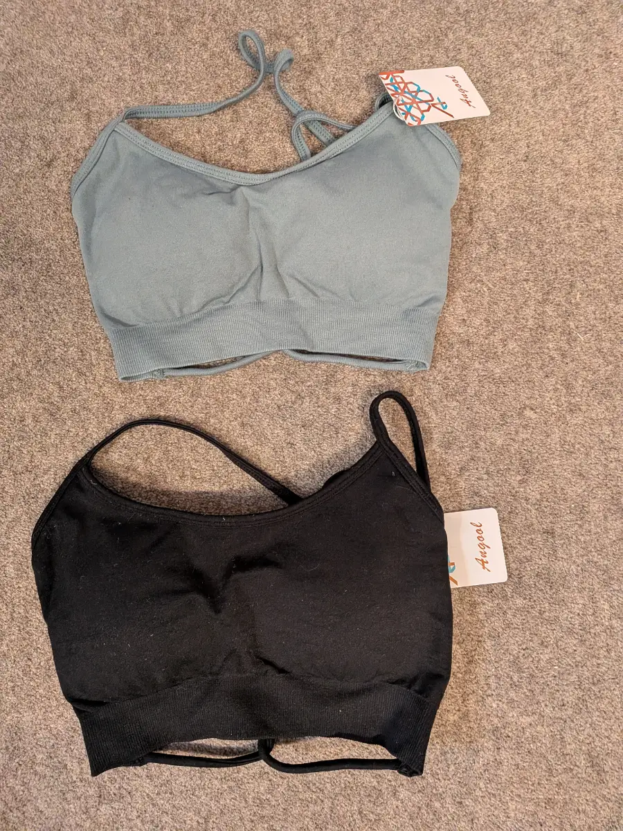 Angool Seamless Strappy Sports Bra Bundle (Set of 2 - Black/Blue) BNWT Size S