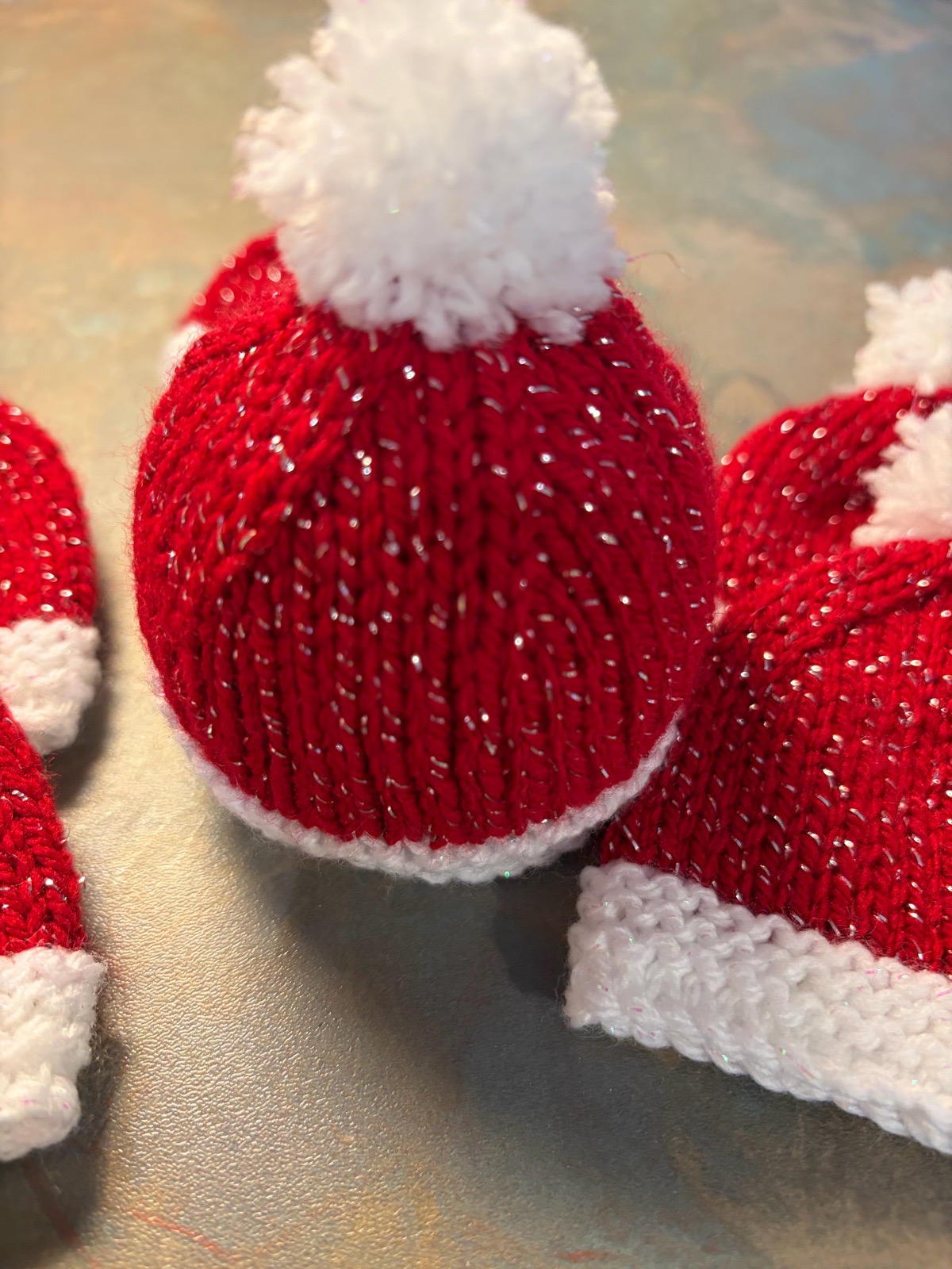 Christmas Sparkly Santa hat chocolate orange covers x 6 hand knitted