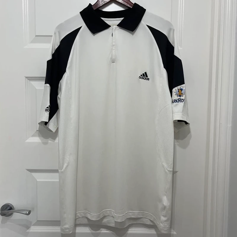 Vintage 90s Adidas Art Royal Polo Shirt White Size 2XL