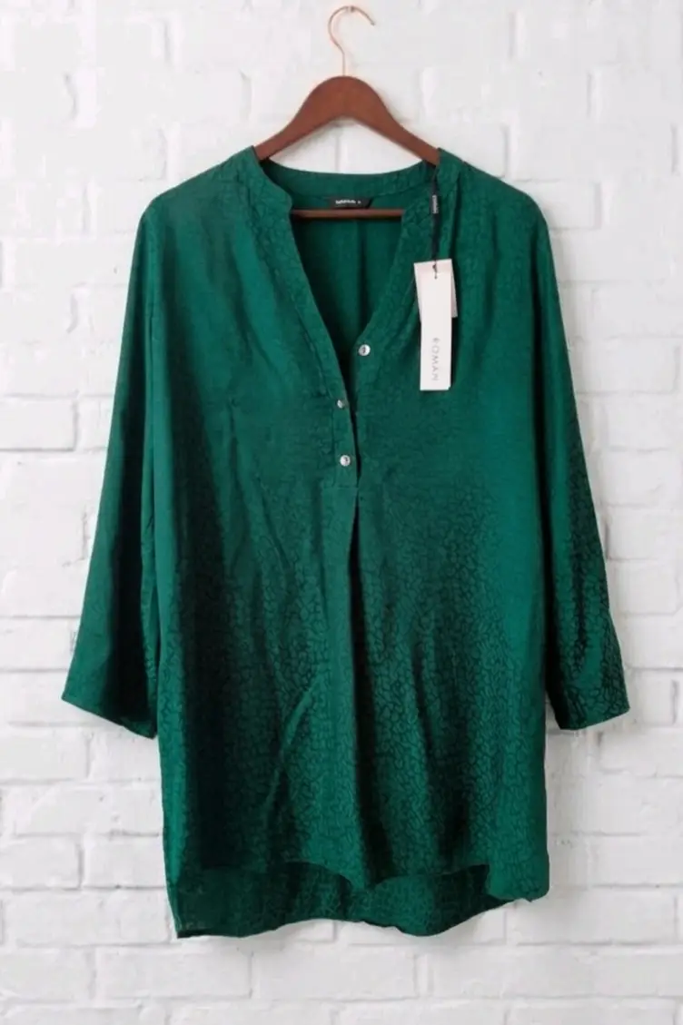 NWT size 16 Roman green jacquard blouse longline rrp £32