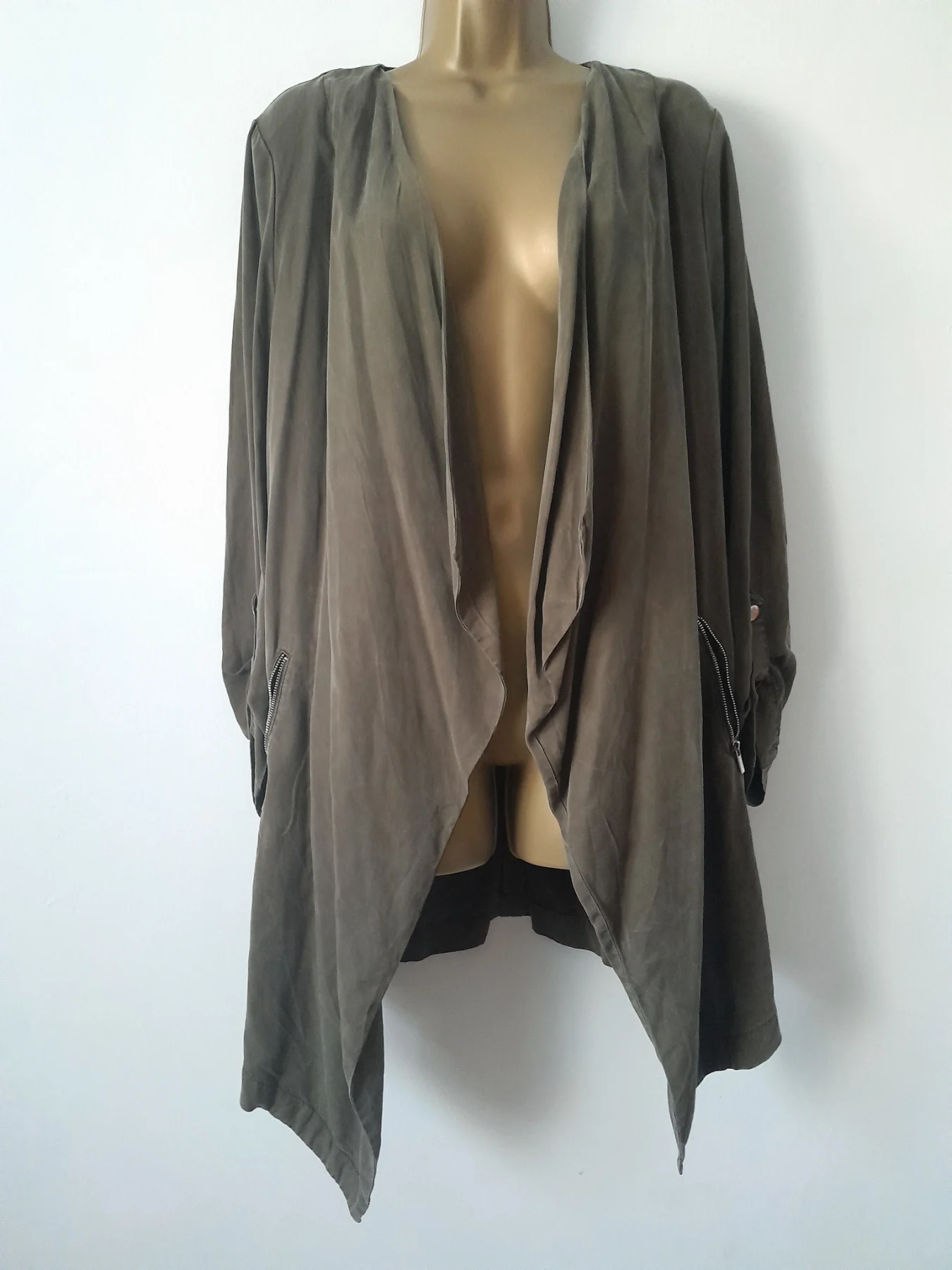 Size 18 khaki open waterfall summer jacket by wallis