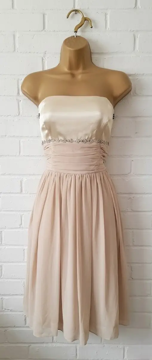 size 12 Joseph ribkoff party dress strapless in a nude/pale creamy caramel colour