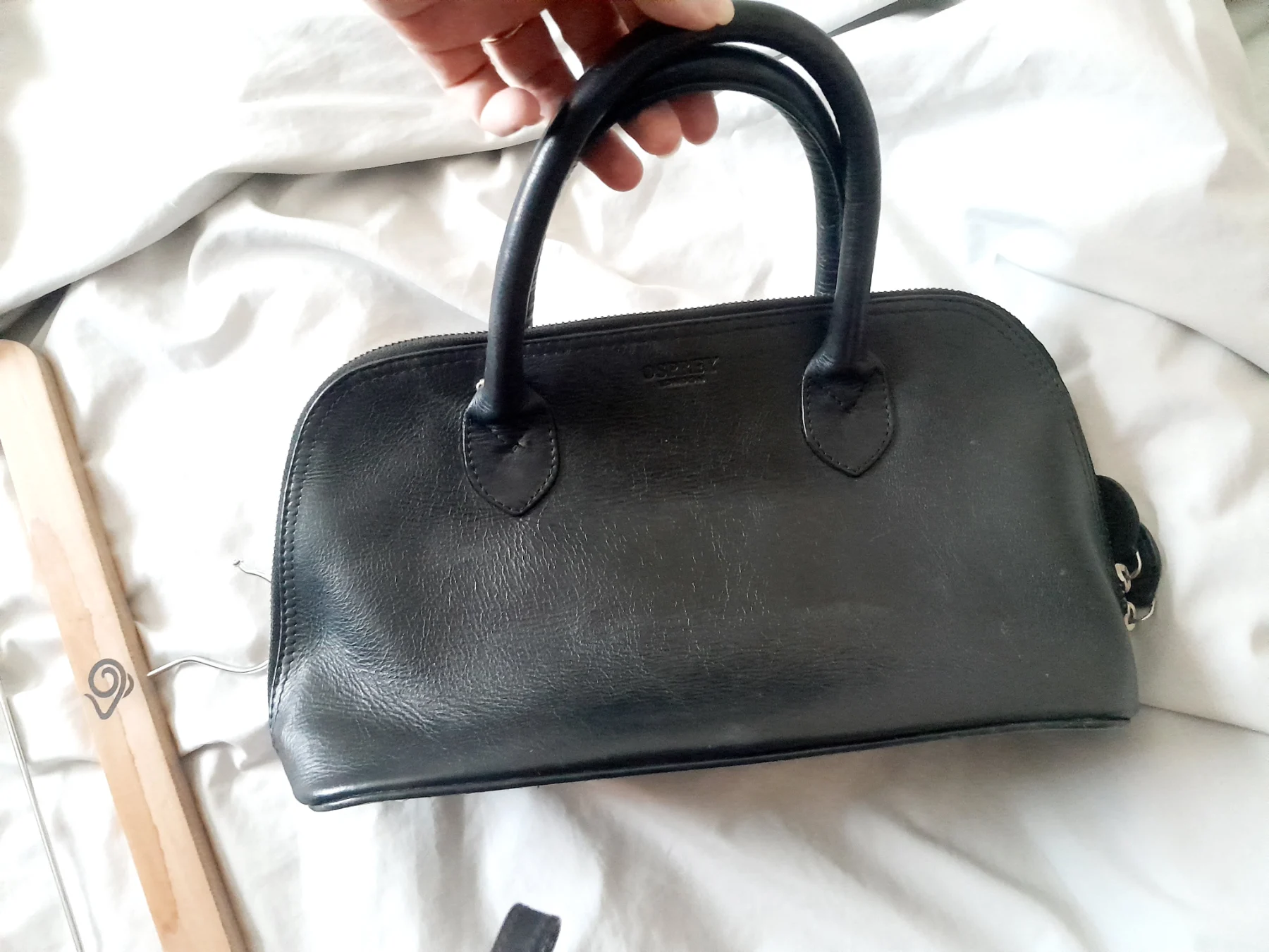 Black leather osprey by Graeme Elisdon handbag