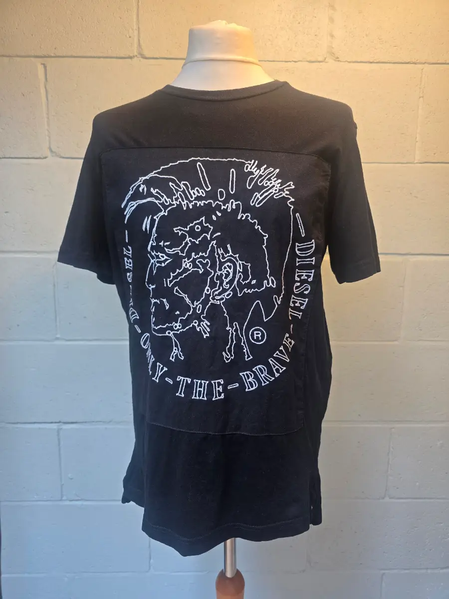 Diesel 'T' Shirt Classic Short Sleeve Style Black Large Embroidered Logo