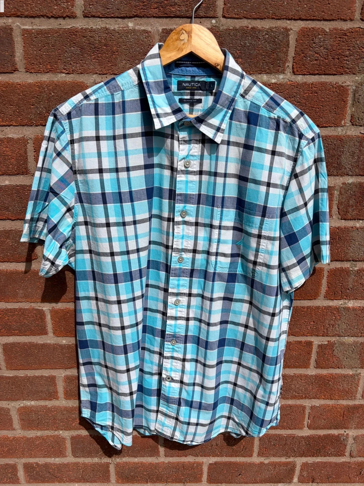 Nautical casual classic fit shirt blue checked men’s large