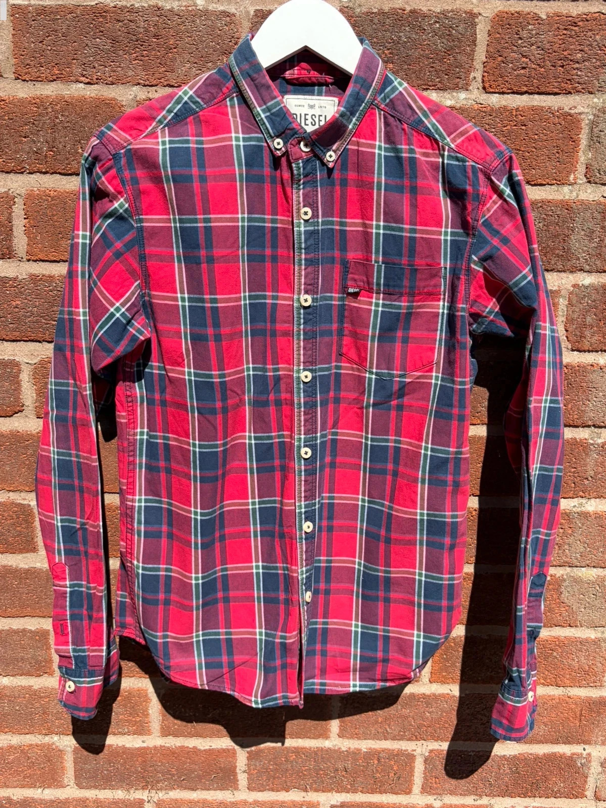 Diesel hand- made ring spun red navy checked shirt men’s small