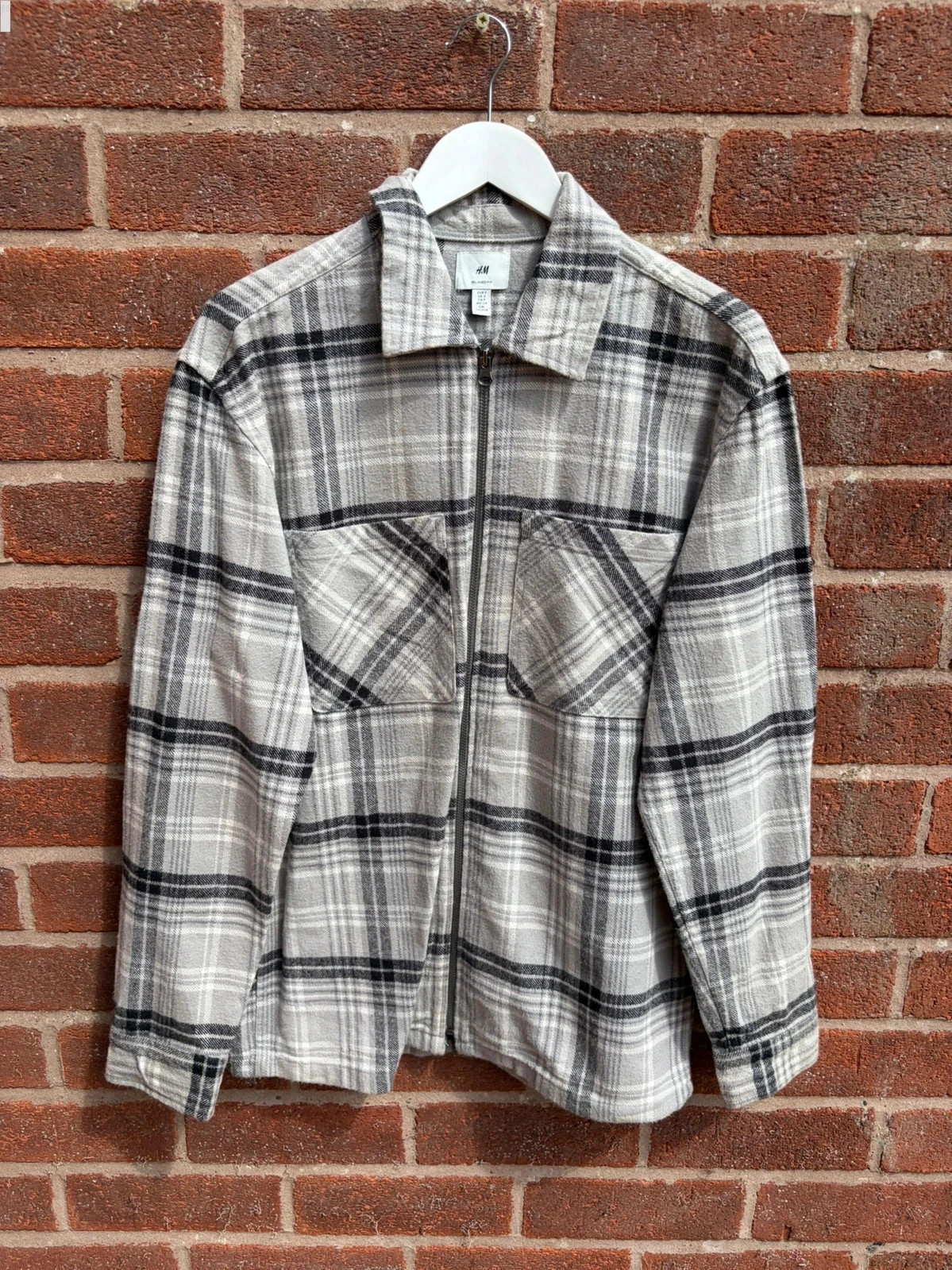 H&M relaxed fit checked zip shirt men’s small