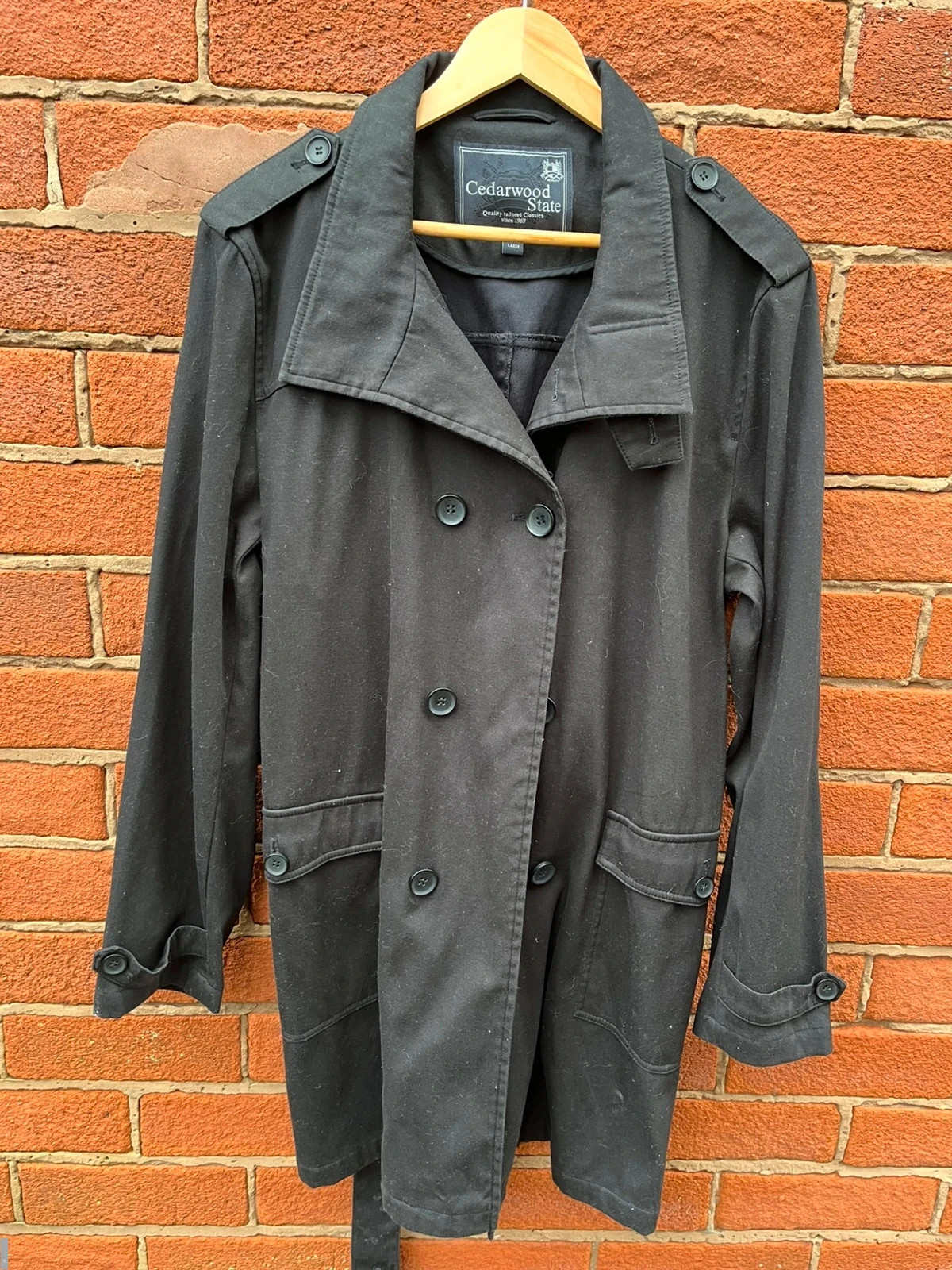 Cedar wood state women's black peacoat large