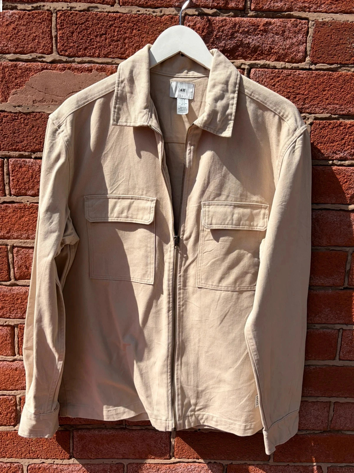 H&M beige denim zip up Harrington style jacket men’s medium