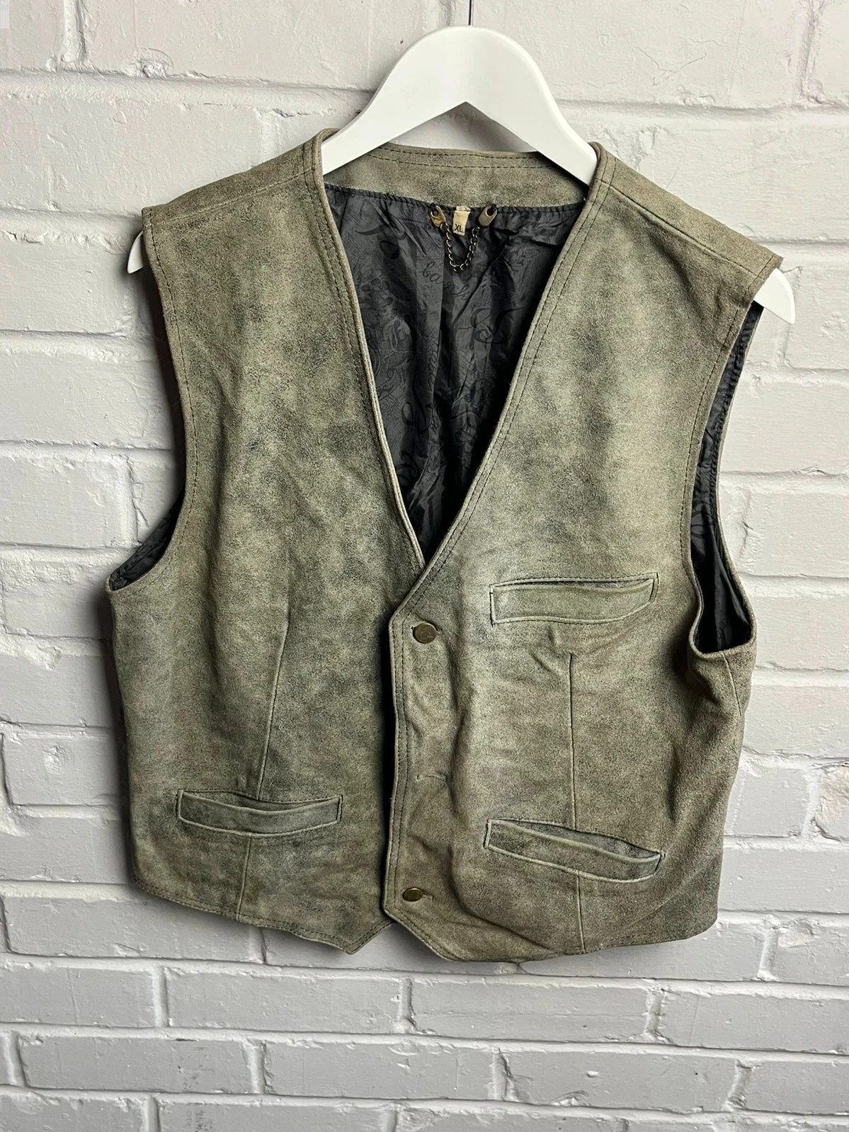 Khaki genuine leather waistcoat women’s large