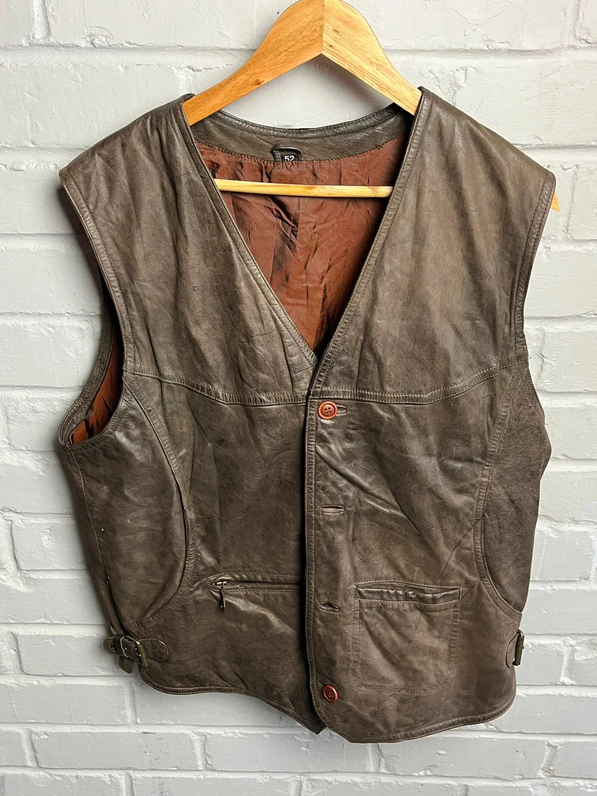 Brown button up genuine Leather waistcoat men’s medium