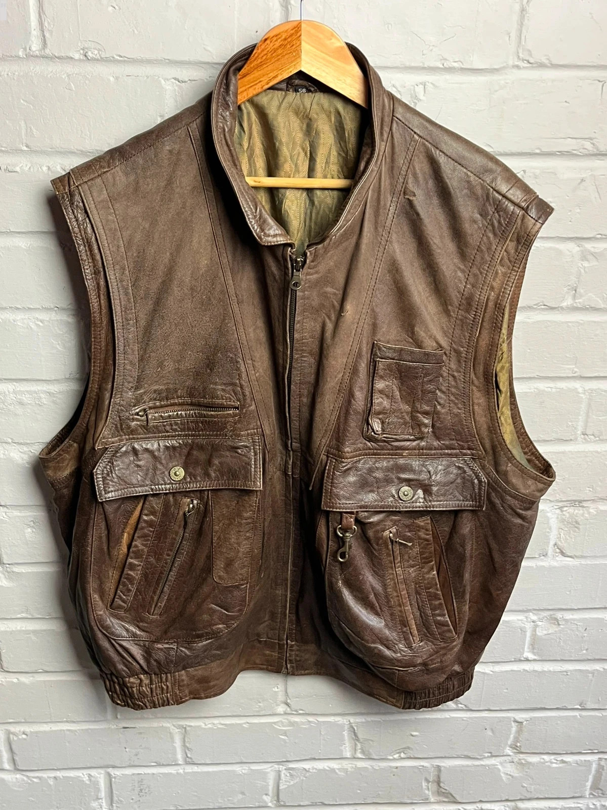 Trapper genuine brown leather waistcoat men’s XL